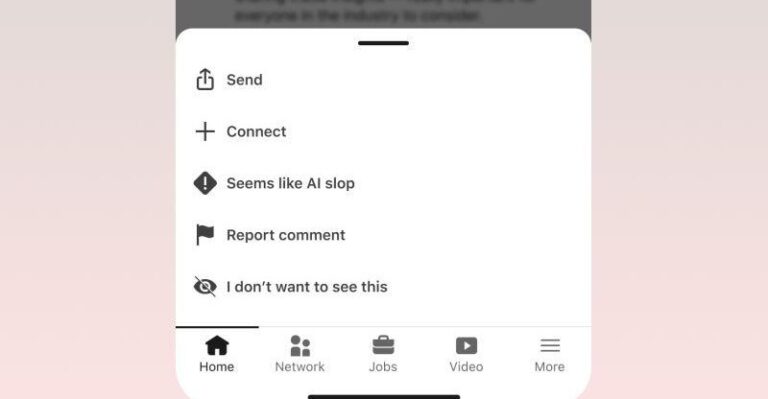 LinkedIn adds a 'seems like AI slop' button